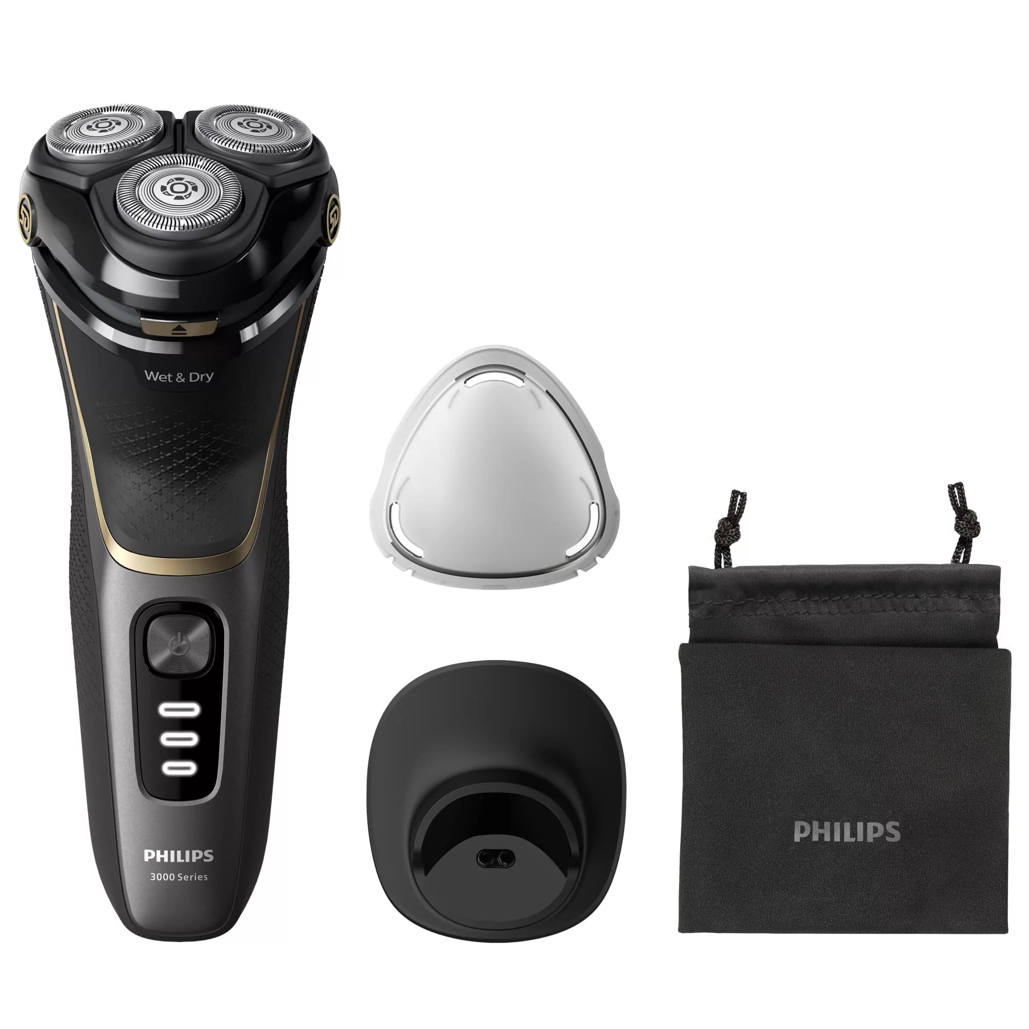 Afeitadora Philips Serie 3000 S3342/13 negra, fotografía de catálogo.